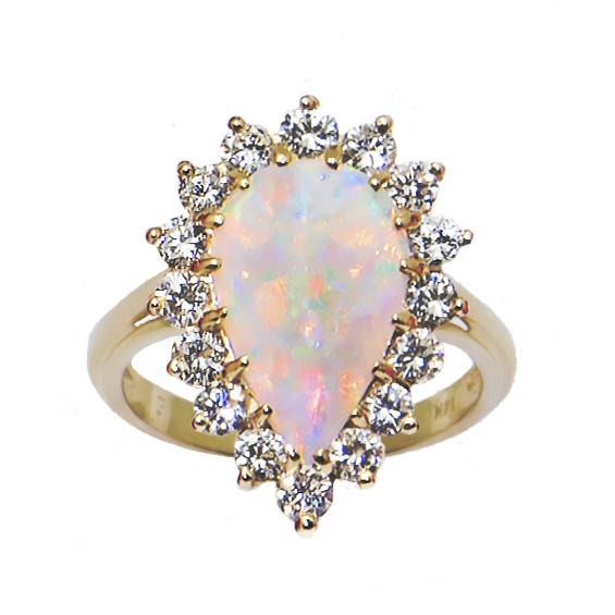 Pear-Shape Opal and Diamond Ring Designed by Philippe Medawar