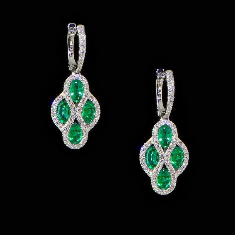 Emerald and Diamond Dangle Earrings